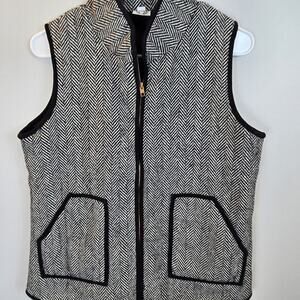 Black & White Herringbone Quilted Vest Size SMALL Preppy Classic Lightweight